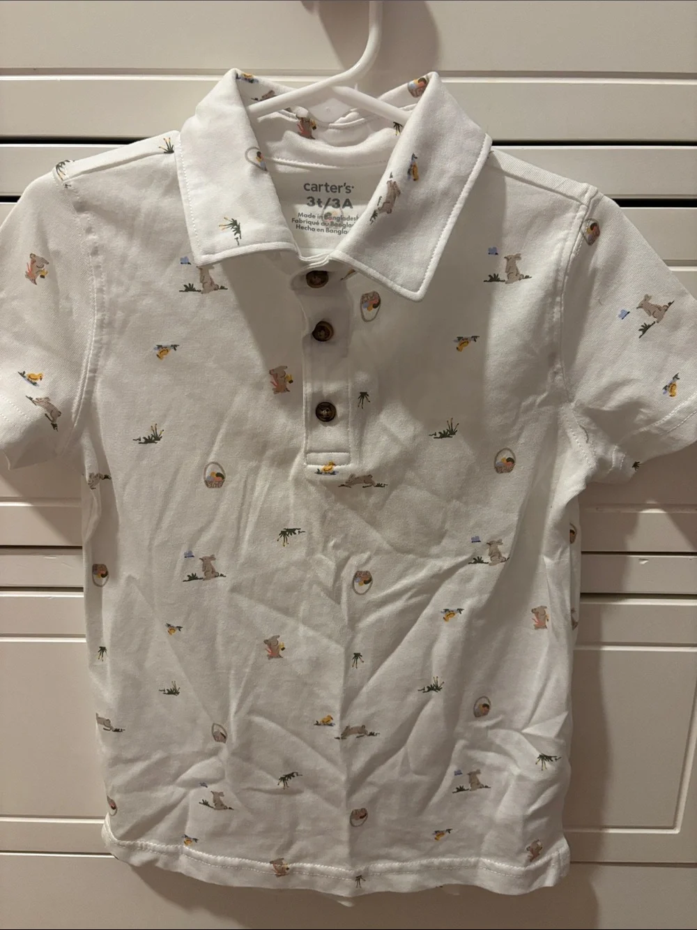 Carter's White Easter 🐣 Polo Shirt with Tiny Animal & Nature Motifs